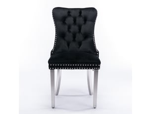 Lot de 2 chaises design velours noir, bois massif, cloutées, pieds chromés – style chic