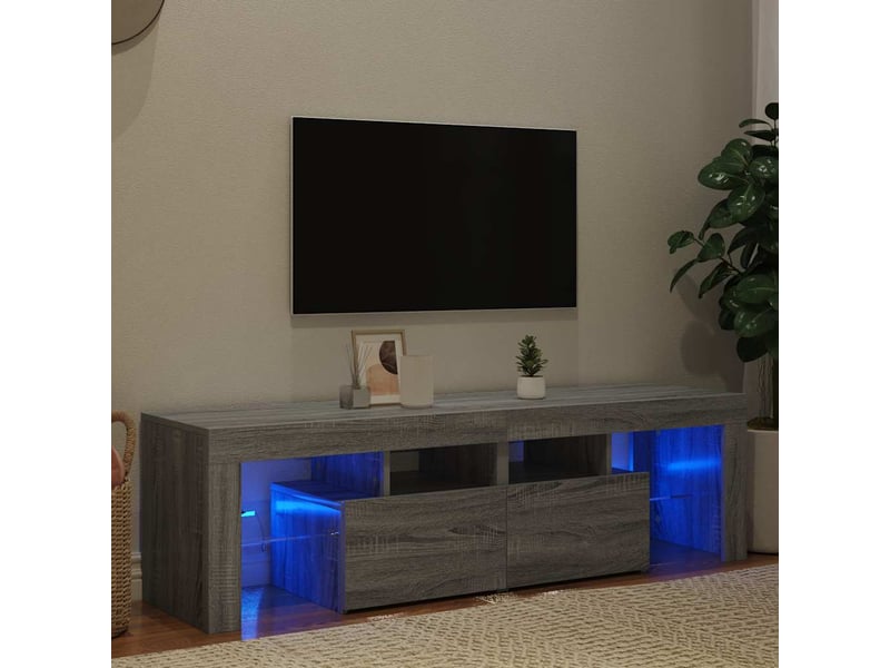 Meuble tv - banc tv - meuble de rangement avec lumières led sonoma gris 140x36,5x40 cm - Conforama C