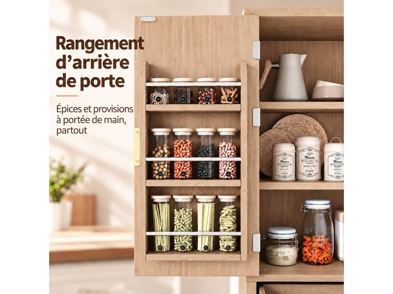 Meuble de cuisine muvano, façades rainurées, armoire haute de 180 cm, coloris bois clair - Conforama R