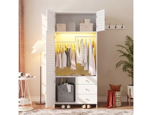 Armoire à portes battantes 90x50x200 cm avec éclairage led, panneau de particules, couleur blanc