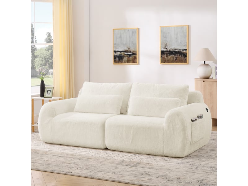  Canapé 2 places avec ports usb et poche latérale en mousse beige  - Conforama B