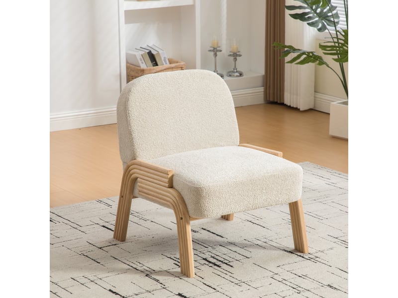  Fauteuil de salon scandinave - 62 x 73 x 77,5 cm - fauteuil d'appoint  et pieds en bois massif -tissu chenille - beige  - Conforama E