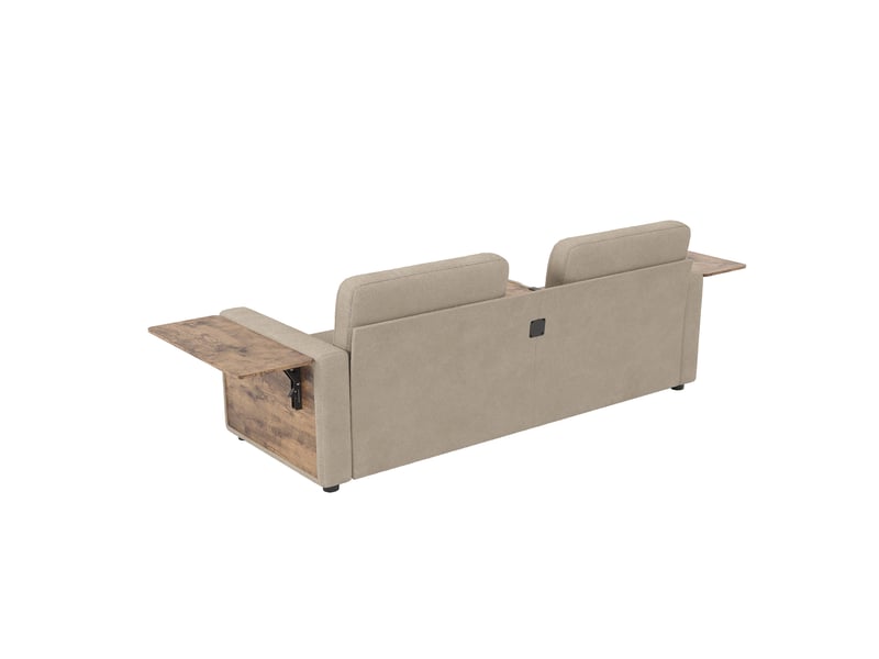  Canapé droit 2 places avec deux tiroirs, plateau rabattable et porte-gobelets en tissu chenille kaki  - Conforama A