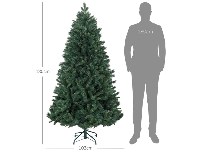  Sapin de noël artificiel 180 cm arbre de noël avec support en acier pliable, 1061 branches, décoration de noël, vert  - Conforama C
