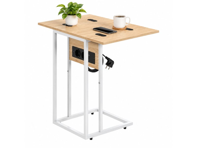  Table d'appoint pliante extensible 39x29x57 cm en panneau de particules et métal avec station de charge blanche chicfurn  - Conforama A