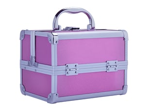 Trousse de maquillage professionnelle portable, 3 compartiments, miroir, 2 clés, pour bijoux manucure voyage, 20 x 15 x 15 cm, rose
