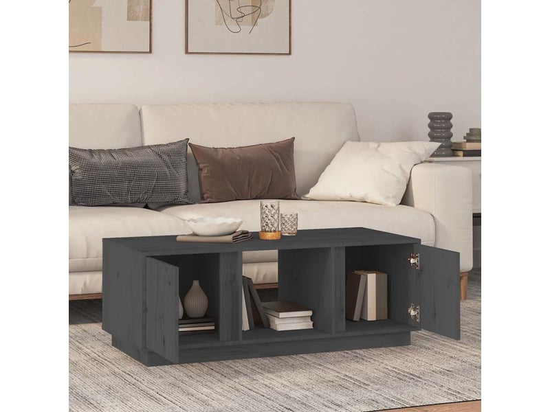  Table basse - table de salon - table à thé gris 110x50x40 cm bois massif de pin  - Conforama C