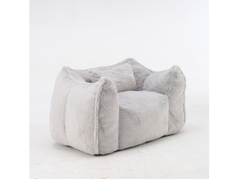  Grand sac de fèves avec coussin, fauteuil confortable large pour adultes et enfants, canapé de sol en fausse fourrure gris pour salon chambre appartement  - Conforama A