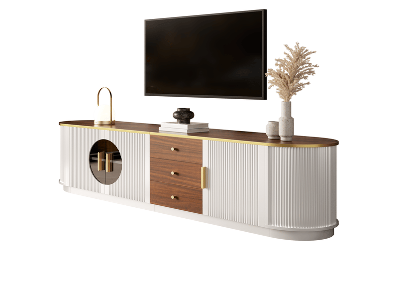  Meuble tv modenvie 180 x 40 x 46 cm avec 3 tiroirs, 3 portes et passe-câbles, mdf blanc  - Conforama A