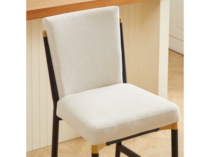  Tabourets de bar 59x49x102 cm lot de 2, style scandinave, repose-pieds rectangulaire, métal et tissu, beige et noir  - Conforama E