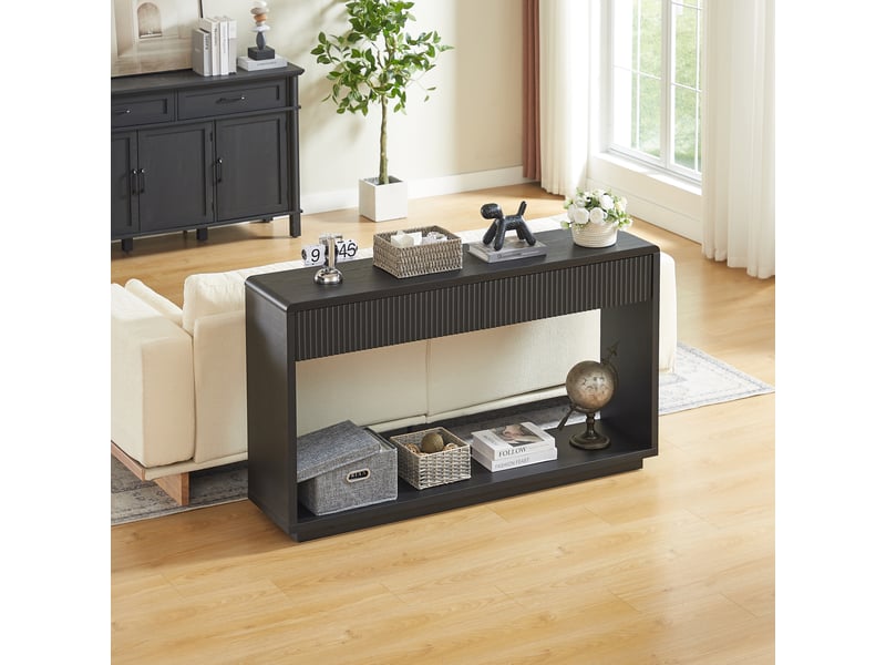  Console d'entrée 150x35x85 cm 2 tiroirs en panneau de particules couleur noir, design simple  - Conforama B