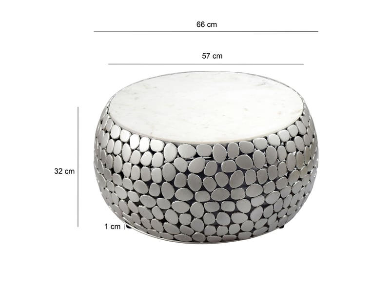 Finebuy table basse design ronde 66 cm en aluminium et plateau en marbre blanc argente - table de salon alu - table de canapé métal - table d'appoint salon - fait main  - Conforama D