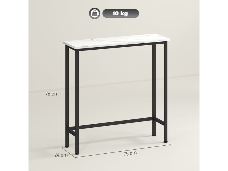 Console meuble 75 cm, table console plateaux en effet marbre, style moderne blanc et noir, cadre en métal  - Conforama C