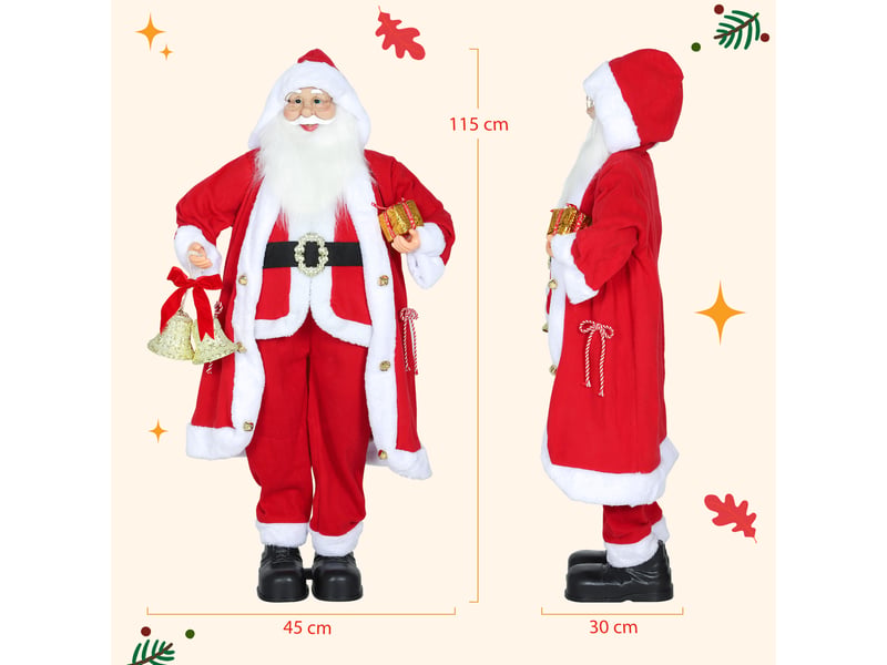  Père noël de 1,15 m, debout, avec cadeau et cloche de noël, intérieur, rouge  - Conforama E