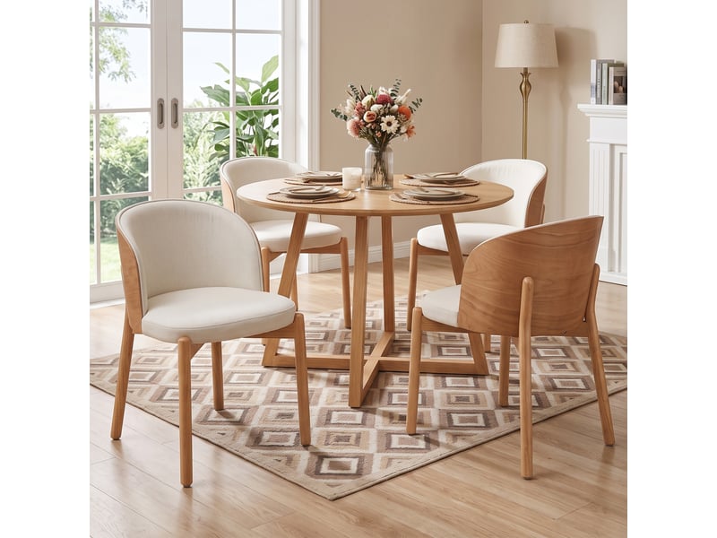  Lot de 2 chaises de salle à manger à dossier enveloppant  - assise rembourrée en lin, bois naturel  - Conforama C