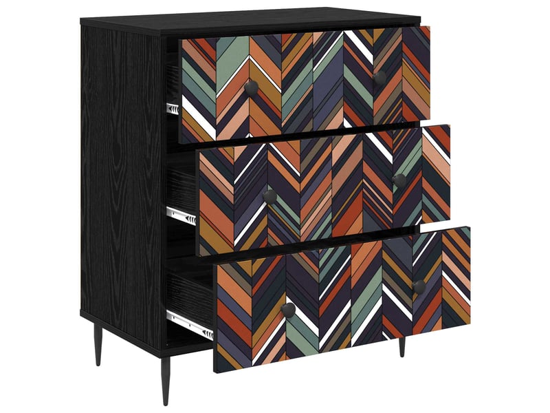  Commode chambre, meuble de rangement ommen imprimé géométrique 66x36,5x76 cm chêne noir  - Conforama C