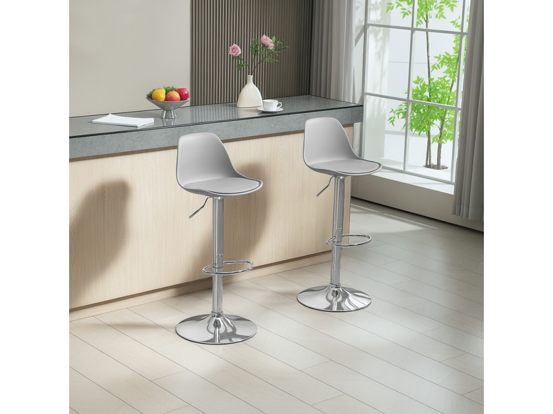  Ensemble de 2 tabourets de bar avec dossier et repose-pieds, en pp, cuir pu et acier, 38 x 42 x 82-104 cm, gris  - Conforama D