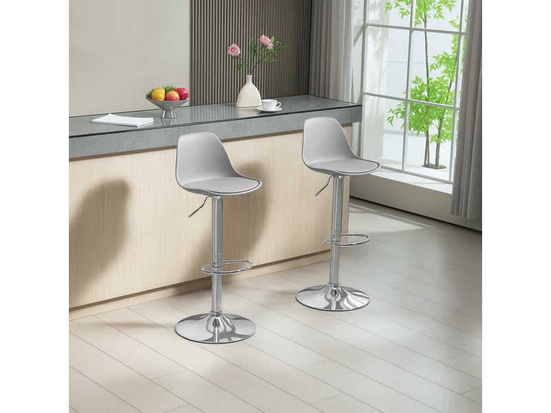  Ensemble de 2 tabourets de bar avec dossier et repose-pieds, en pp, cuir pu et acier, 38 x 42 x 82-104 cm, gris  - Conforama D