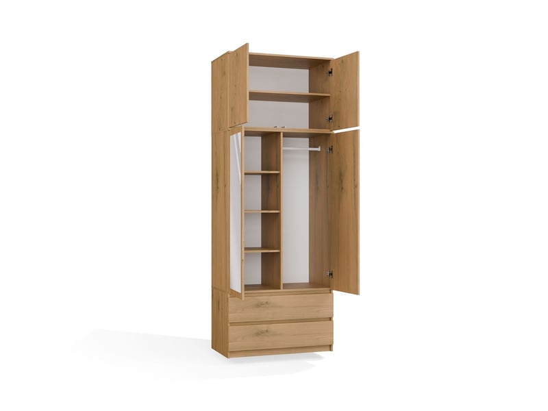Malwa ss-90l - armoire avec miroir et rehausse - 2 portes, 2 tiroirs - 90x240x50 cm - chêne artisan - Conforama E