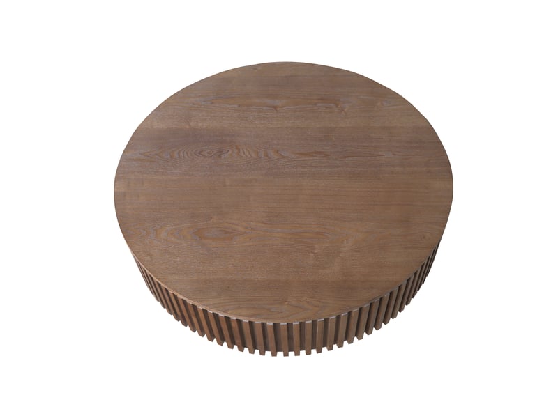  Table basse de salon, 75 cm, forme ronde, avec rangement, en bois massif et placage bois, coloris noyer, pour salon, chambre et bureau  - Conforama C