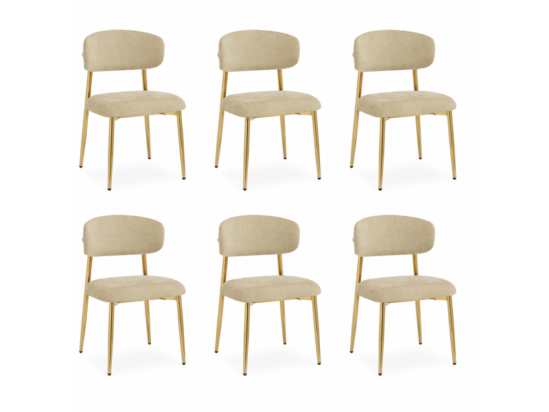  Lot de 6 chaises de salle à manger, dossier courbé, métal et bois, couleur marron et doré  - Conforama A