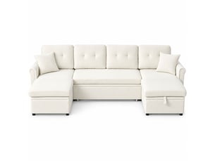 Canapé d'angle réversible convertible <strong></strong> <strong></strong> 4 places Tissu beige avec coffre de rangement