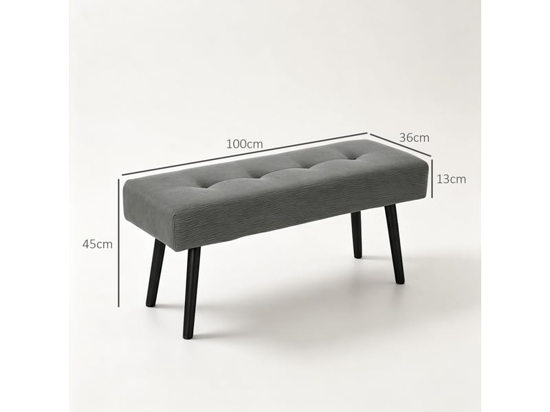  Banc capitonné en velours côtelé, banc de lit avec pieds en métal, banc à chaussures 100 x 36 x 45 cm gris  - Conforama E