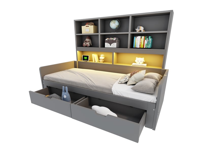  Lit gigogne 90x200 cm couchage double en mdf gris  - Conforama A