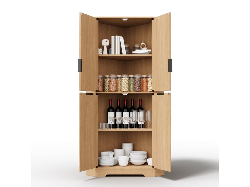  Meuble d’angle avec 4 portes et étagères réglables, finition ondulée, pour cuisine et salon, mdf naturel, 60 × 60 × 172 cm  - Conforama A