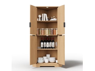 Meuble d’angle avec 4 portes et étagères réglables, finition ondulée, pour cuisine et salon, mdf naturel, 60 × 60 × 172 cm