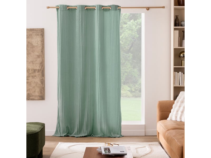  Rideau à œillets 135 x 240 cm – flanelle relief mini boudoir sauge - 135x240cm - vert sauge  - Conforama A
