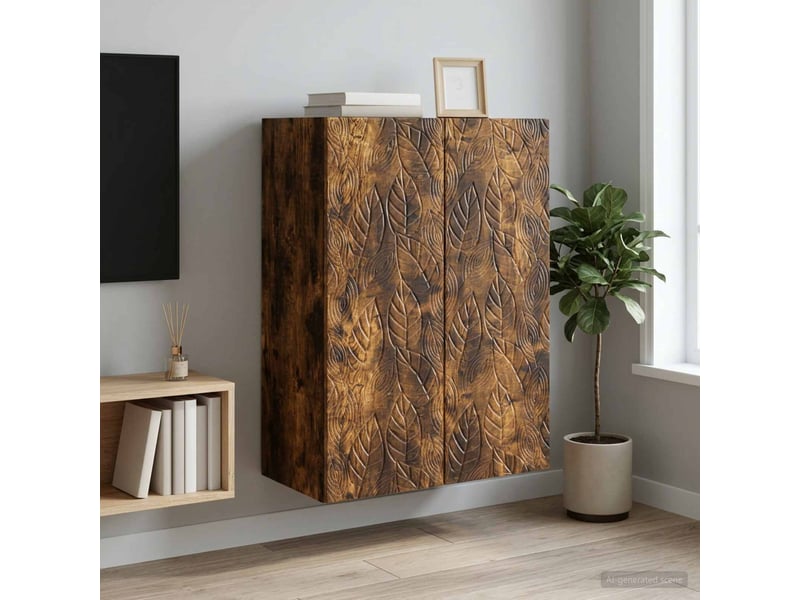  Armoire murale salon 66x34,5x90cm bois d'ingénierie chêne fumé shl5928  - Conforama B
