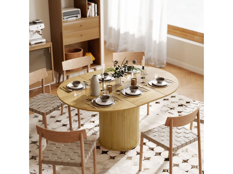 Table à manger extensible, table de cuisine mdf, couleur bois naturel 150x110x75cm - Conforama D