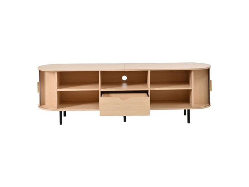  Meuble tv 175 cm naturel, porte coulissante à lamelles, tiroir et niches ouvertes Fay Lum - Conforama D