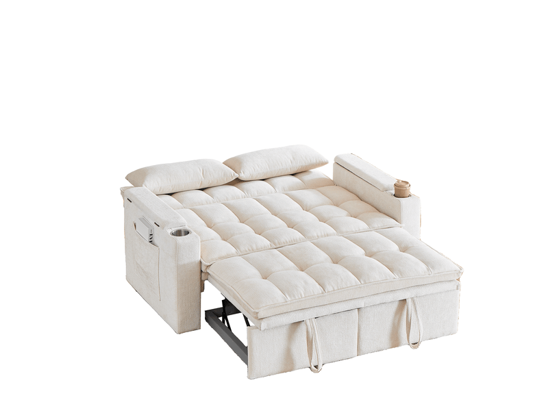  Canapé convertible 3-en-1, canapé 2 places avec rangement 142x89x89 cm en chenille beige  - Conforama D