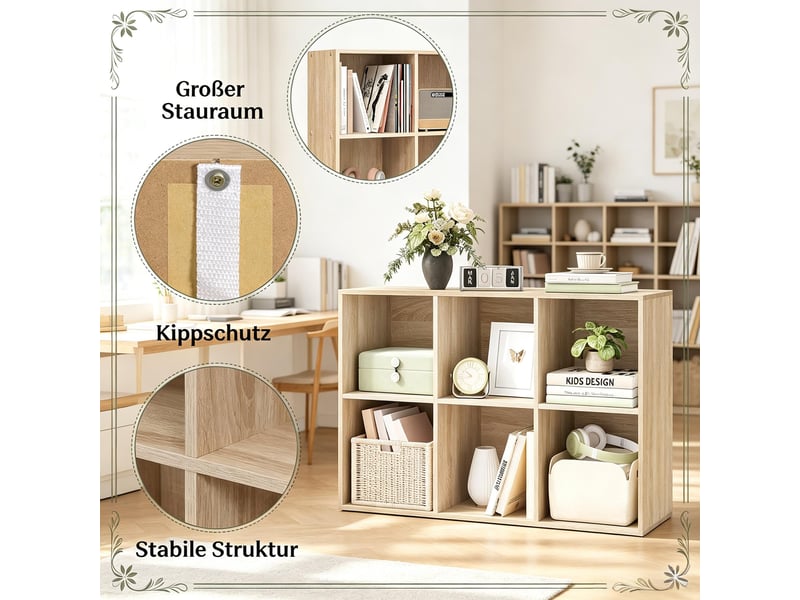  Bibliothèque à 6 casiers meuble de rangement coloris chêne 59,6 x 29 x 89 cm T5828P515018 - Conforama D