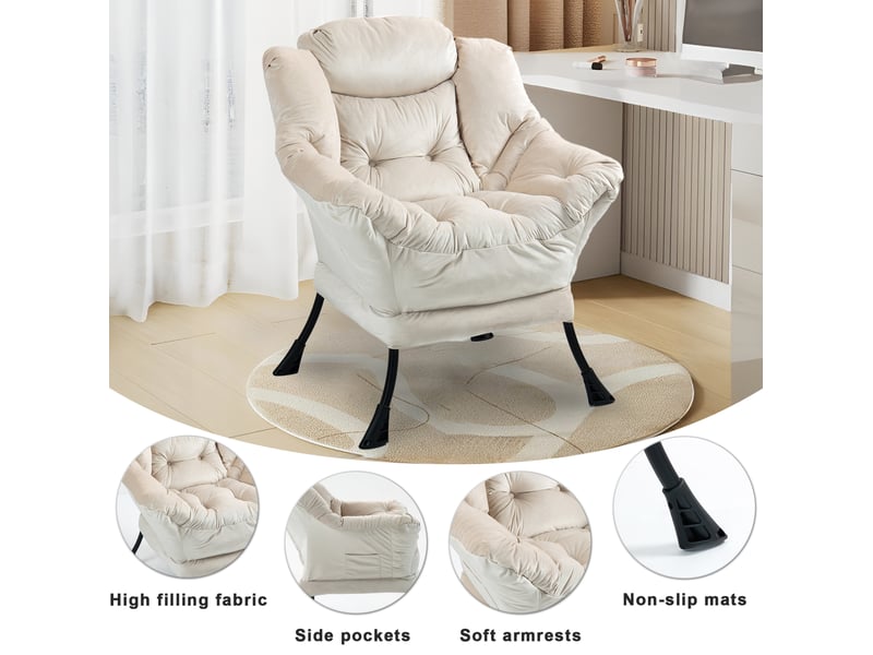  Fauteuil relax kaki en métal avec poche latérale et soutien de nuque, pour salon, chambre ou balcon, confort  - Conforama E