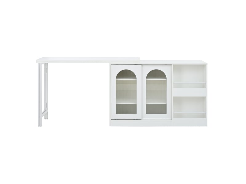 Table bar extensible 360° avec rangement, meuble réversible avec portes vitrées, bar cuisine, blanc Fay Lum - Conforama R