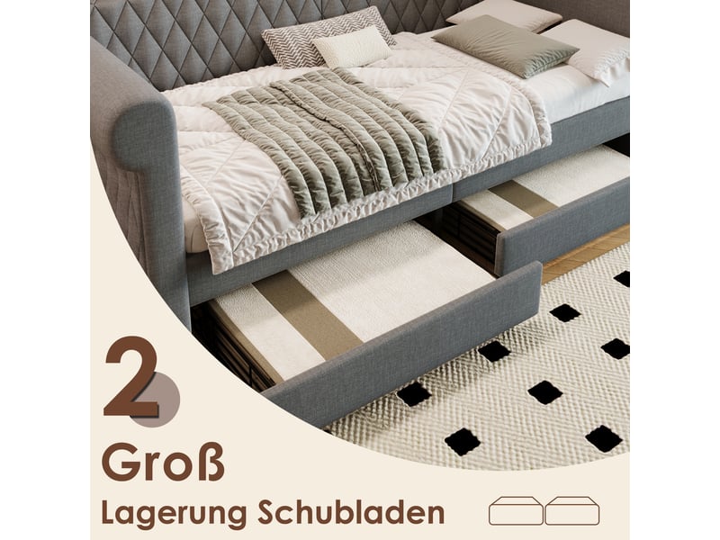  Lit avec rangement 90 x 200 cm à tiroirs en tissu lin gris  - Conforama E