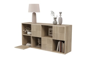 Bibliothèque 8 cases - 60x30x125cm - meuble de rangement modulaire étagères ouvertes & portes cannelées - bois naturel