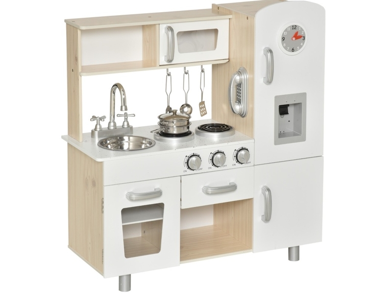 Cuisine jouet pour enfants avec accessoires, 74x30x81 cm, rangement, bois et mdf, blanc - Conforama A