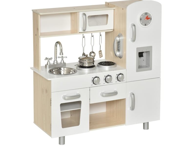  Cuisine jouet pour enfants avec accessoires, 74x30x81 cm, rangement, bois et mdf, blanc  - Conforama A