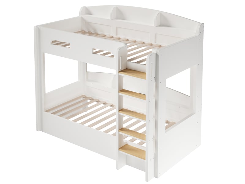 Lit mezzanine avec couchage inférieur, prise usb et étagères de rangement, blanc - Conforama E