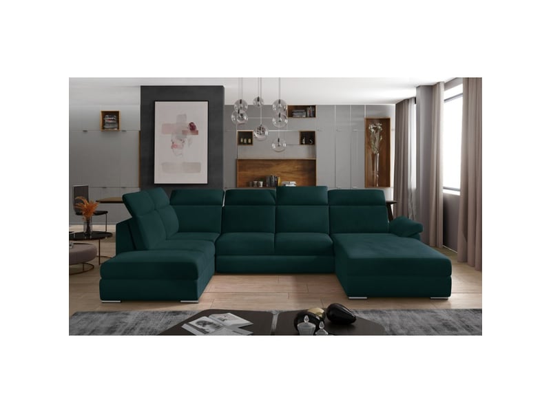 Canapé panoramique convertible majesta 5 places vert foncé – angle droit avec coffre - Conforama B