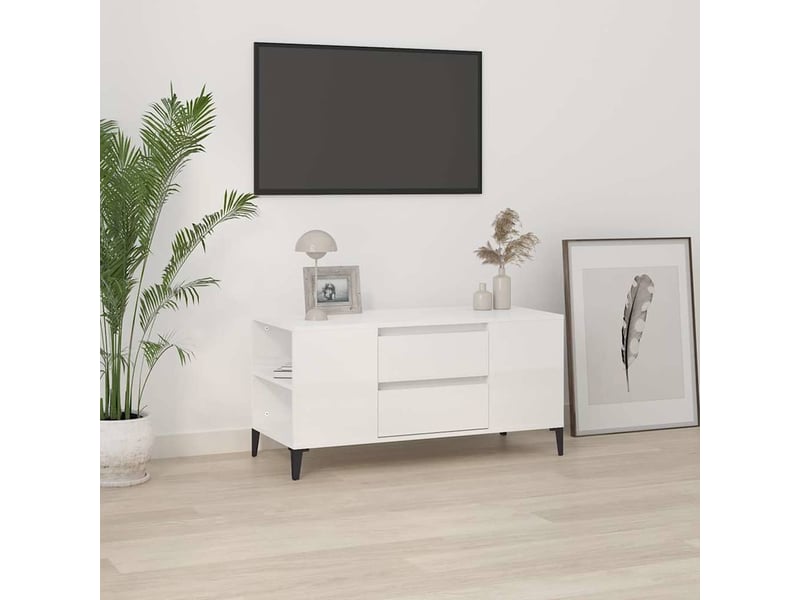  Meuble tv - banc tv - meuble de rangement blanc brillant 102x44,5x50 cm bois d'ingénierie  - Conforama B