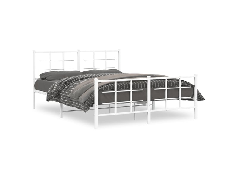  Lit double- lit adulte -  cadre de lit métal sans matelas et pied de lit blanc 150x200 cm  - Conforama A