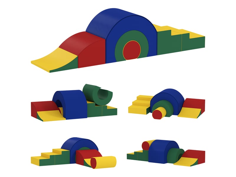 Parcours motricité enfants jouets d'escalade modulable 5 briques géantes en mousse 181 x 39 x 44 cm multicolore - Conforama A