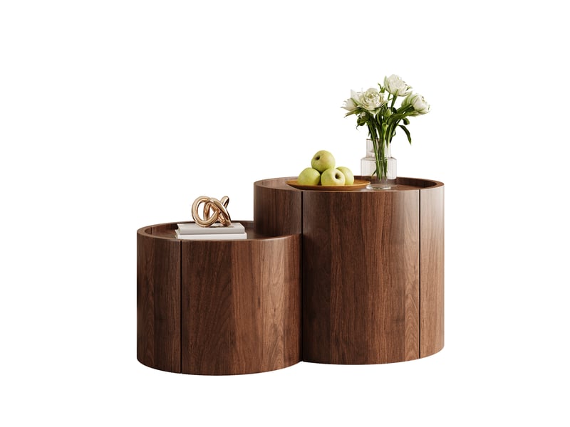  Table basse de salon 77,5x47,5x40 cm avec rangement, tiroirs et portes galbées, panneau de particules, noyer  - Conforama A