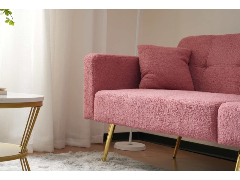 Canapé droit 2 pl convertible, clic clac, style simple, canapé confort, pied en métal, tissu bouclette rose - Conforama E