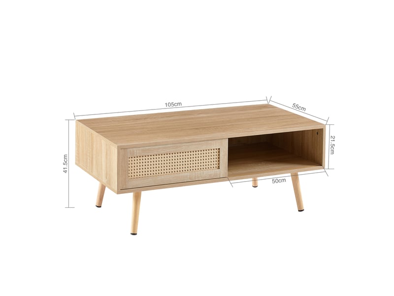  Table basse avec porte coulissante en rotin, mdf coloris naturel  - Conforama E